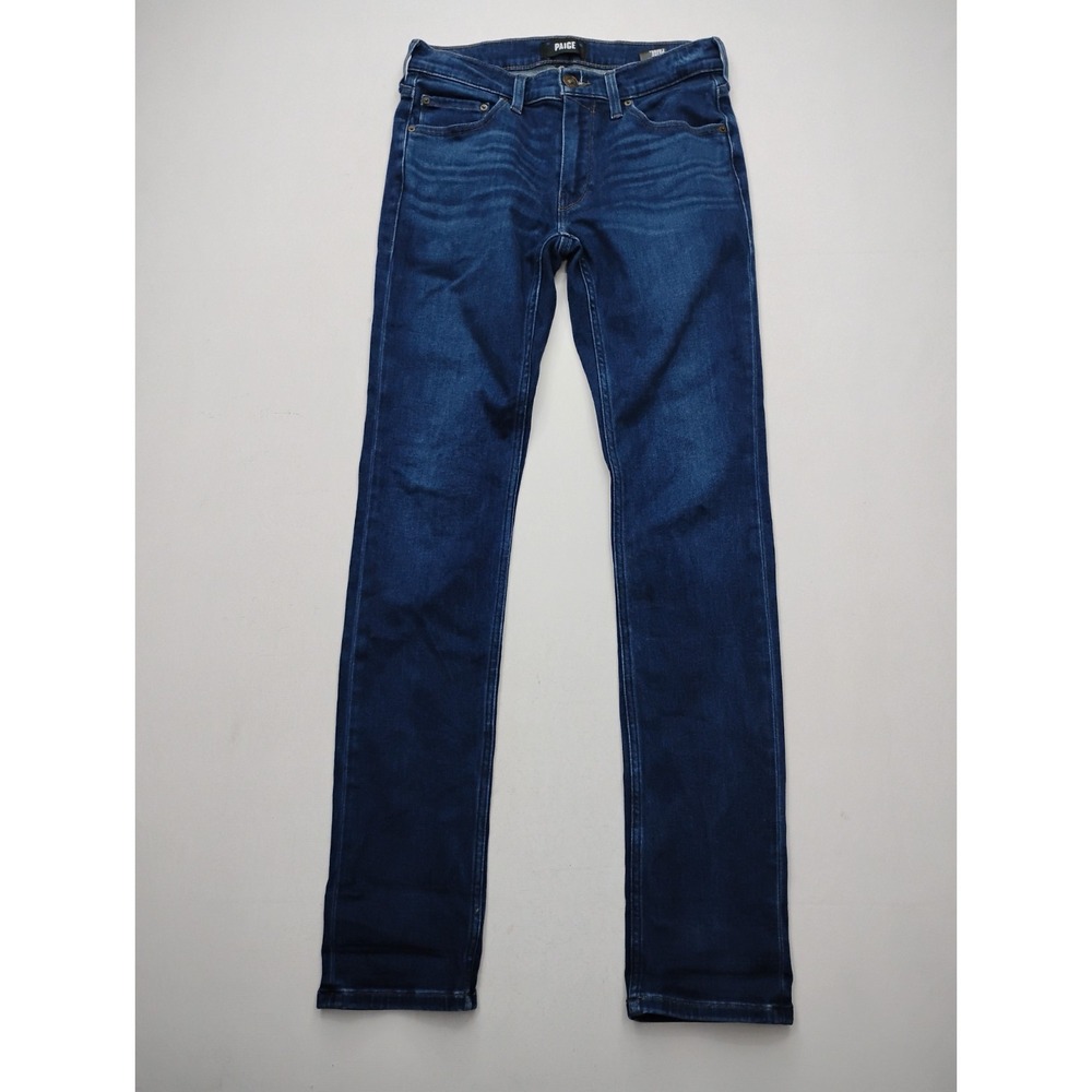 PAIGE Lennox Jeans Men's 28 Slim Straight Dark Wash Stretch Denim measures 30x33